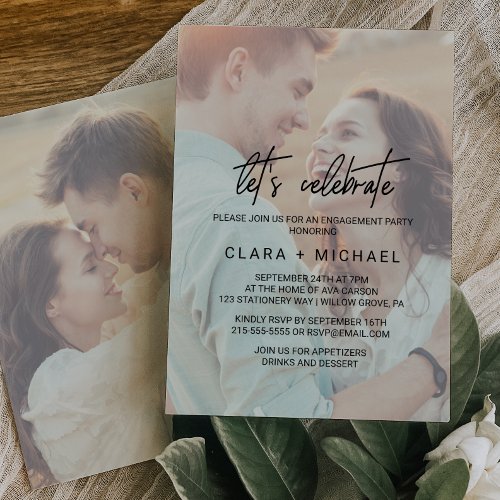 Whimsical Calligraphy Faded Photo Lets Celebrate Invitation