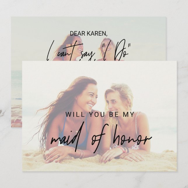 Whimsical Calligraphy | Faded Photo Maid Of Honor Invitation (Front/Back)
