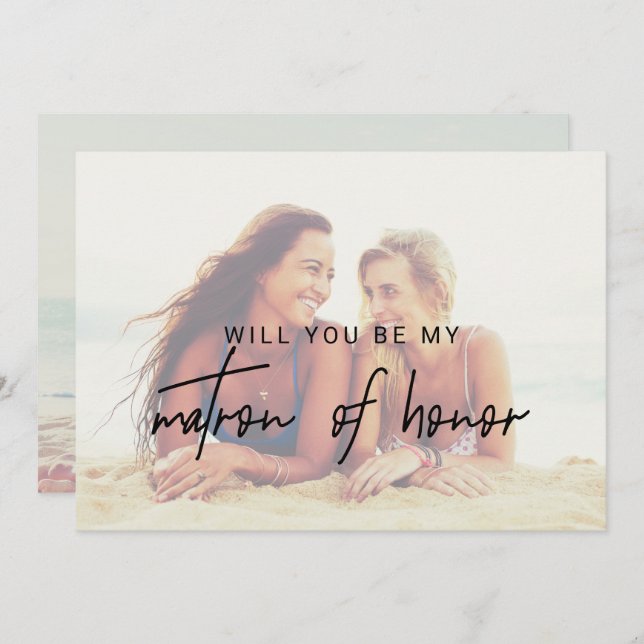 Whimsical Calligraphy Faded Photo Matron Of Honor Invitation (Front/Back)