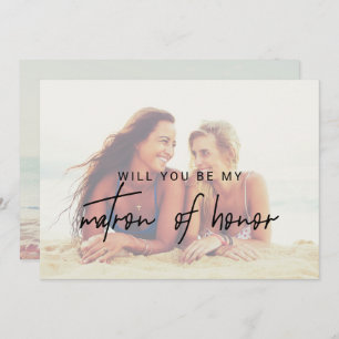 Whimsical Calligraphy Faded Photo Matron Of Honor Invitation