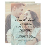 Whimsical Calligraphy Faded Photo Rehearsal Dinner Invitation