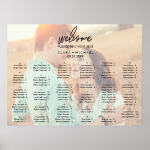 Whimsical Calligraphy Faded Photo Seating Chart