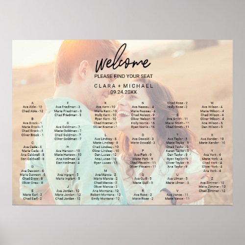 Whimsical Calligraphy  Faded Photo Seating Chart