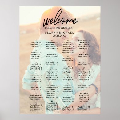 Whimsical Calligraphy | Faded Photo Seating Chart