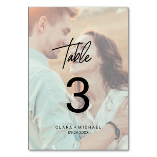 Whimsical Calligraphy   Faded Photo Table Number