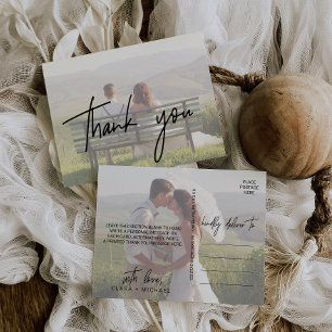 Whimsical Calligraphy Faded Photo Thank You Postcard