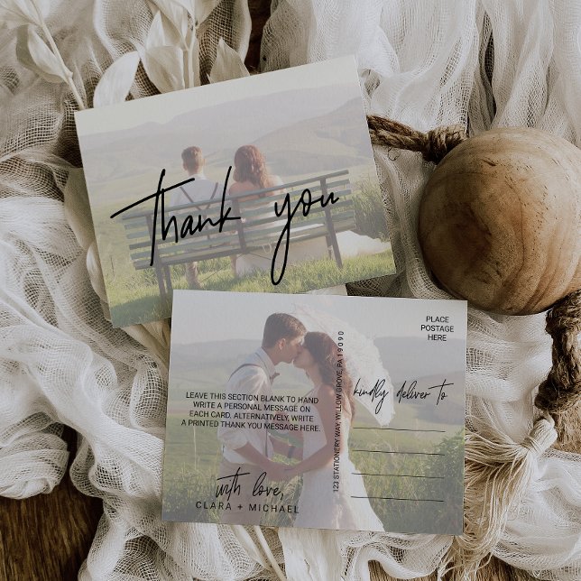 Whimsical Calligraphy | Faded Photo Thank You Postcard (Creator Uploaded)