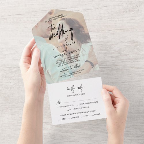 Whimsical Calligraphy  Faded Photo The Wedding Of All In One Invitation
