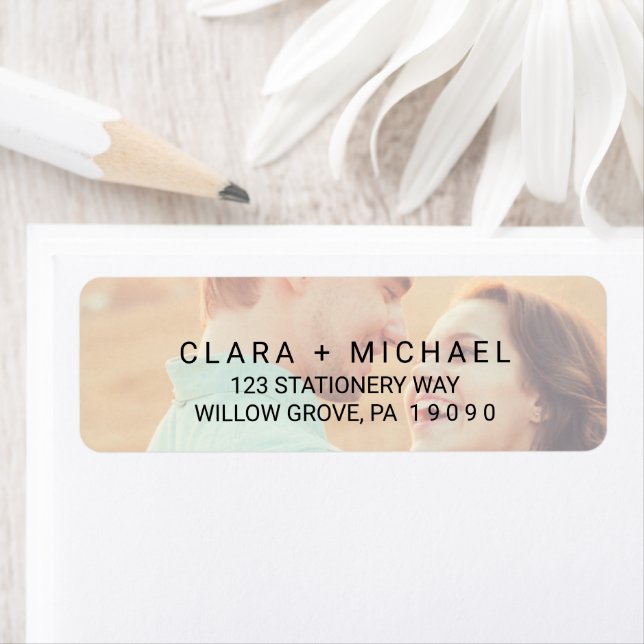 Whimsical Calligraphy | Faded Photo Wedding Label (Insitu)