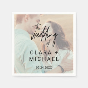 Whimsical Calligraphy   Faded Photo Wedding Paper Napkins