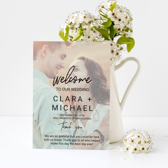 Whimsical Calligraphy Faded Photo Wedding Program (Creator Uploaded)