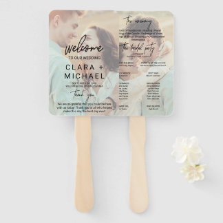 Whimsical Calligraphy Faded Photo Wedding Program Hand Fan