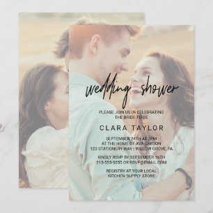 Whimsical Calligraphy   Faded Photo Wedding Shower Invitation