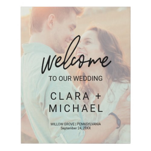 Whimsical Calligraphy Faded Photo Wedding Welcome Faux Canvas Print