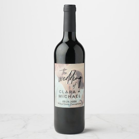 Whimsical Calligraphy Faded Photo Wedding Wine Label Zazzle Whimsical Calligraphy Faded Photo Wedding Wine Label