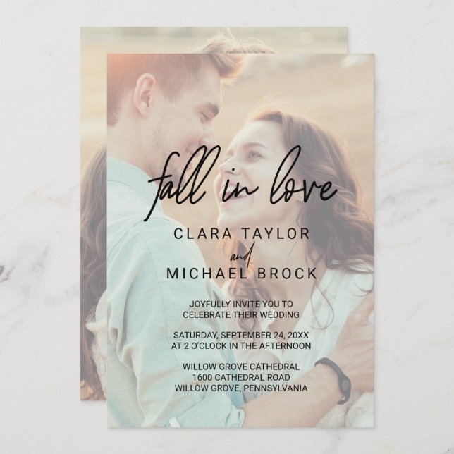 Whimsical Calligraphy Fall In Love RSVP Wedding Invitation (Front/Back)