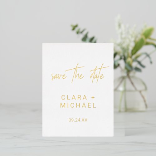 Whimsical Calligraphy  Gold Foil Save the Date Foil Invitation Postcard