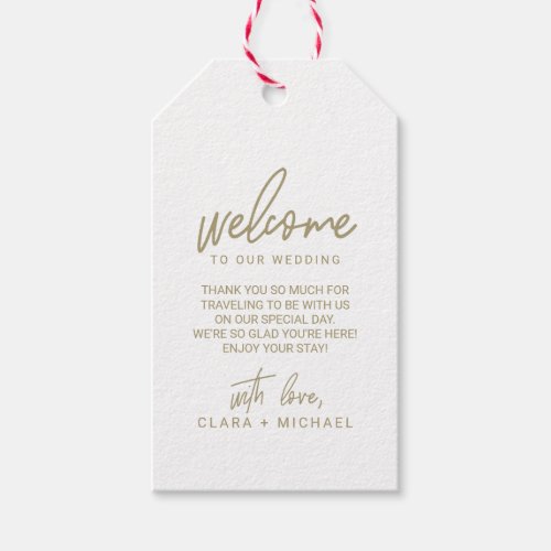 Whimsical Calligraphy Gold Wedding Welcome Gift Tags