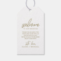 Whimsical Calligraphy Gold Wedding Welcome Gift Tags