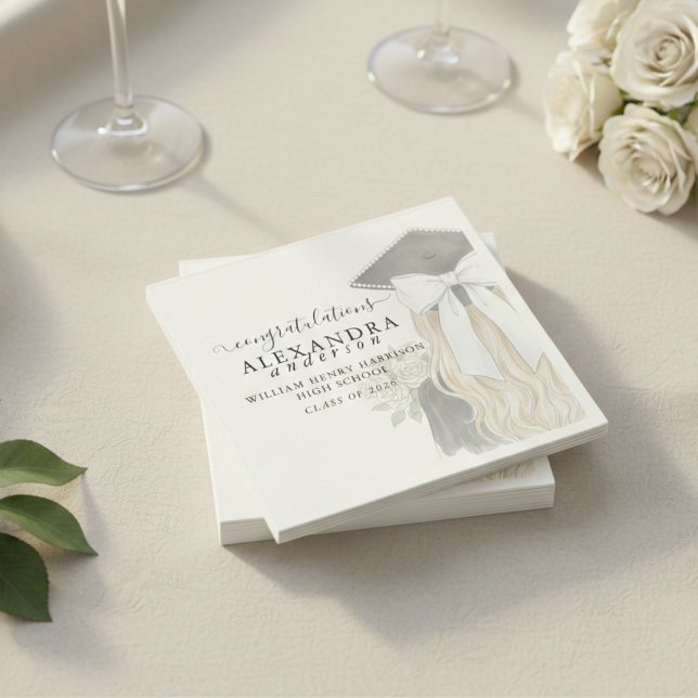 Whimsical Calligraphy Graduation Bow Napkins (Whimsical Calligraphy Graduation Bow Napkins)