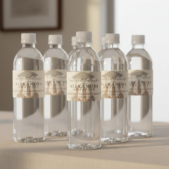 Whimsical Calligraphy Graduation Bow Water Bottle Label (Whimsical Calligraphy Graduation Bow Water Bottle Label)