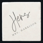 Whimsical Calligraphy Hers Marble Coaster<br><div class="desc">This elegant calligraphy "Hers" marble coaster is perfect for a modern or minimalist kitchen/ bar. The design features elegant yet rustic typography as a beautiful gift for a new couple or loved one. For matching items,  please see the complete elegant calligraphy collection: https://www.zazzle.com/collections/whimsical_elegant_calligraphy-119723660555986269?rf=238296117664346256</div>