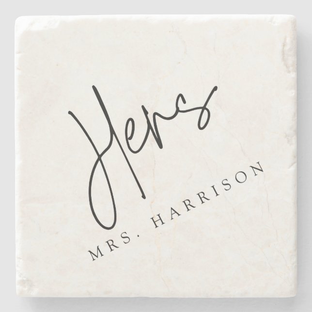 Whimsical Calligraphy Hers Marble Coaster (Front)
