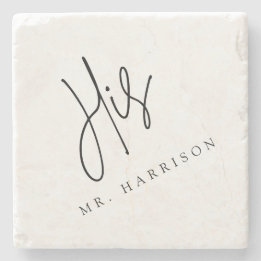Whimsical Calligraphy His Marble Coaster