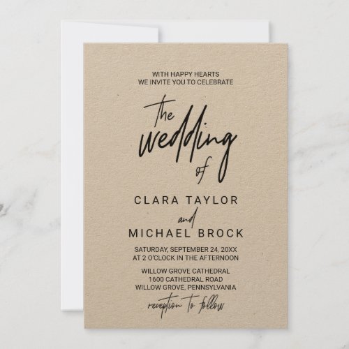 Whimsical Calligraphy Kraft The Wedding Of Invitation