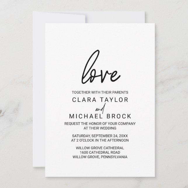 Whimsical Calligraphy Love Wedding Invitation (Front)