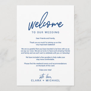 Whimsical Calligraphy Navy Wedding Welcome Letter Program
