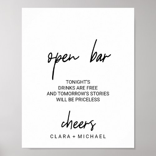 Whimsical Calligraphy Open Bar Sign