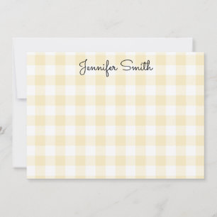 Whimsical Calligraphy Pastel Lemon Yellow Gingham Note Card