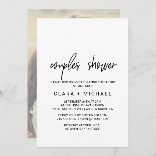 Whimsical Calligraphy  Photo Back Couples Shower Invitation