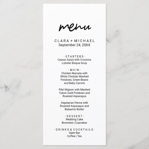 Whimsical Calligraphy Photo Back Dinner Menu Card