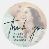 Whimsical Calligraphy | Photo Back Thank You Favor Classic Round Sticker (Front)