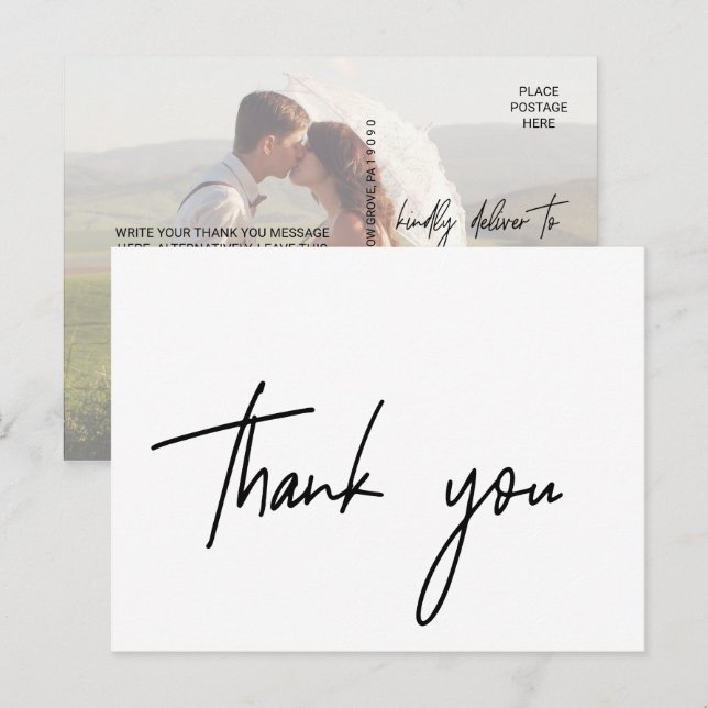 Whimsical Calligraphy | Photo Backing Thank You Postcard (Front/Back)
