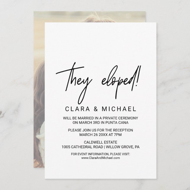 Whimsical Calligraphy | Photo Backing They Eloped Invitation (Front/Back)