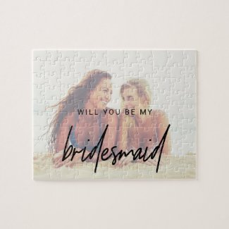 Whimsical Calligraphy | Photo Bridesmaid Proposal Jigsaw Puzzle