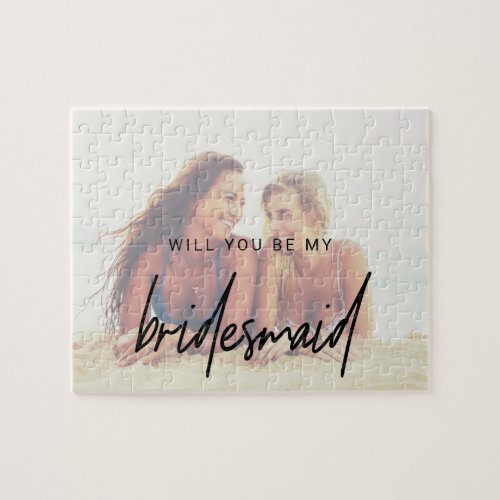 Whimsical Calligraphy  Photo Bridesmaid Proposal Jigsaw Puzzle