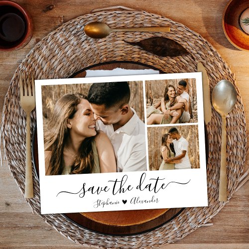 Whimsical Calligraphy Photo Collage Save The Date Invitation Postcard