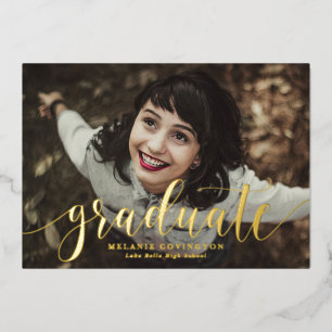 Whimsical Calligraphy Photo Graduation Party Foil Invitation