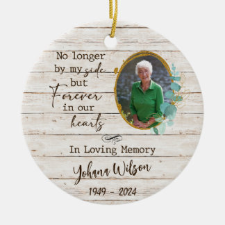 Whimsical Calligraphy Photo In Loving Memory Ceramic Ornament