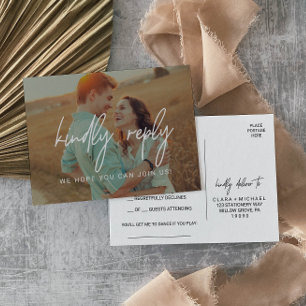 Whimsical Calligraphy Photo Overlay Song RSVP Invitation Postcard