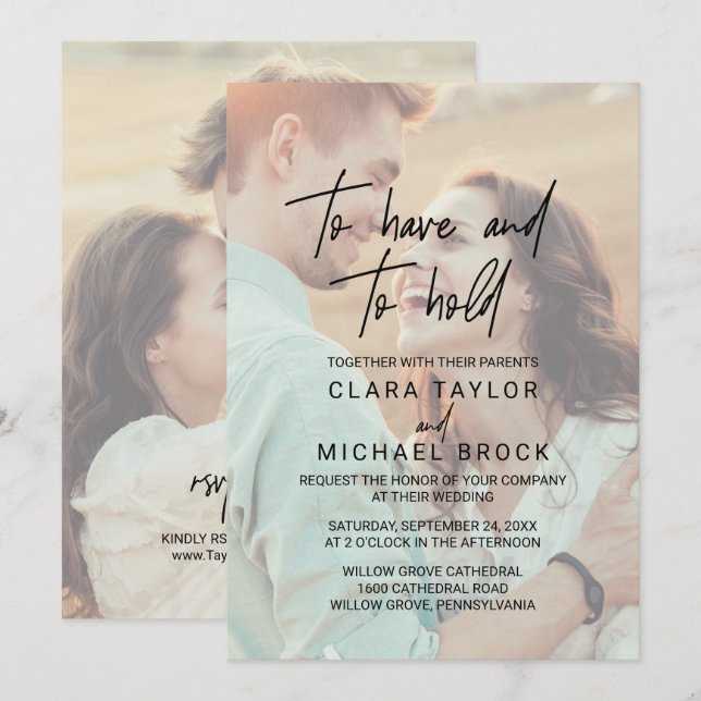 Whimsical Calligraphy Photo RSVP Have Hold Wedding Invitation (Front/Back)