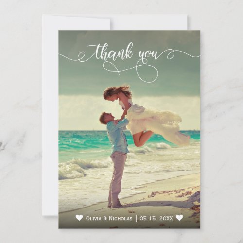 Whimsical Calligraphy Photo Wedding Thank You Card