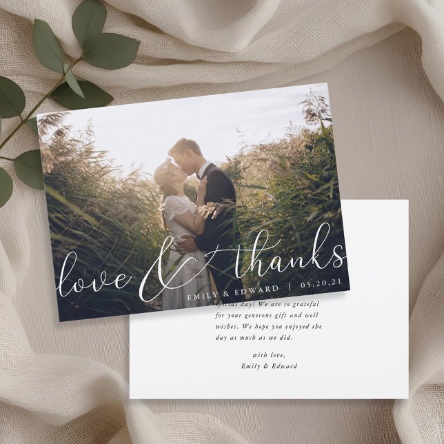 Whimsical Calligraphy Photo Wedding Thank You Card (Creator Uploaded)