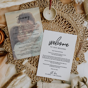 Whimsical Calligraphy Photo Wedding Welcome Letter Program
