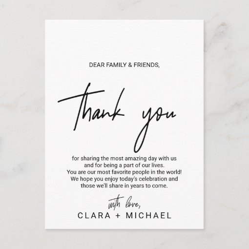 Whimsical Calligraphy Reception Thank You Card | Zazzle