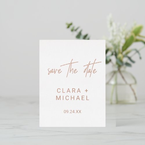 Whimsical Calligraphy Rose Gold Foil Save the Date Foil Invitation Postcard
